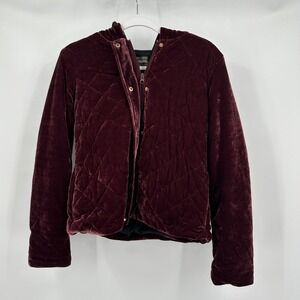 Forever Audrey Womens Old Money Velvet Quilted Jacket Sz S Burgundy Luxe Holiday